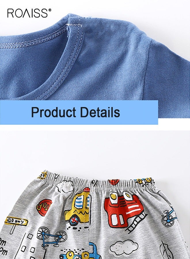 رويس طقم تي شيرت وشورت للصبي الصغير، زي أنيق مكون من قطعتين للأولاد الصغار، زي صيفي من القطن مع بلوزة بنقشة كرتونية وشورت بخصر مطاطي، مثالي للارتداء اليومي أو المناسبات المختلفة - Image 3